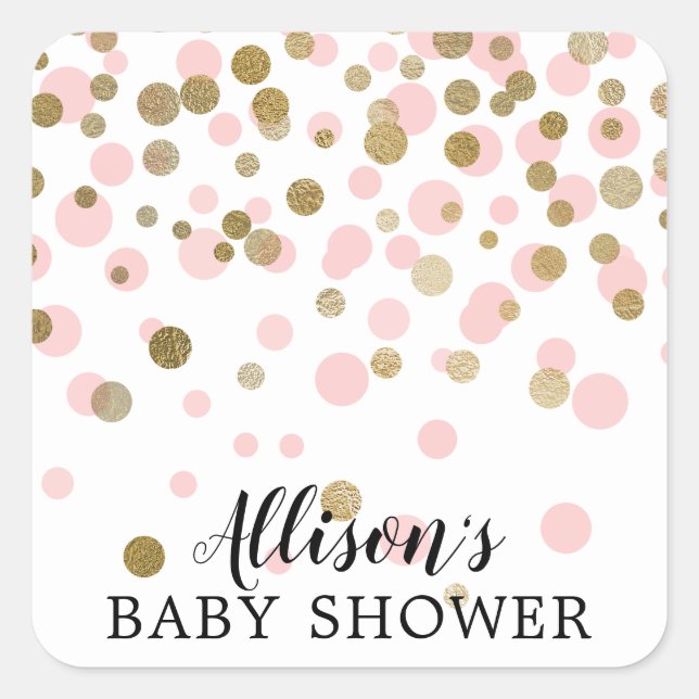 Sticker Carré Sceau d'enveloppe Baby shower Confetti en or rose (Devant)