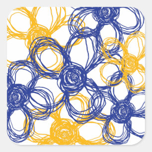 Sticker Carré Sceau d'enveloppe bleu et jaune Fleurs sauvages