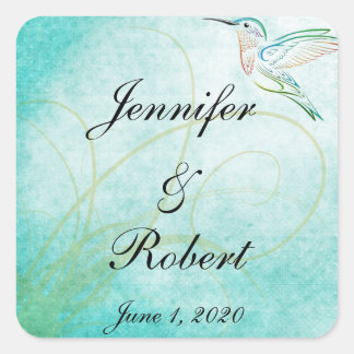 Sticker Carré Sceau d'enveloppe d'aquarelle Aqua Hummingbird
