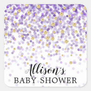Sticker Carré Sceau d'enveloppe de Baby shower Confetti en or vi