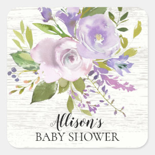 Sticker Carré Sceau d'enveloppe de Baby shower de fleurs de lava