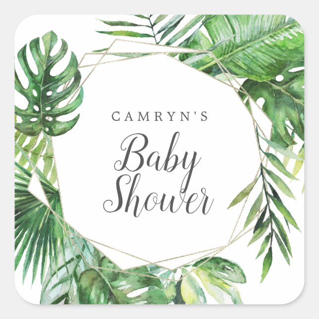 Sticker Carré Sceau d'enveloppe de Baby shower de palme tropical (Devant)