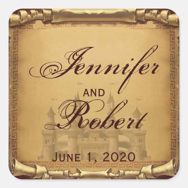 Sticker Carré Sceau d'enveloppe de Mariage de temps (Devant)