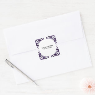 Sticker Carré Sceau d'enveloppe de Mariage floral pourpre