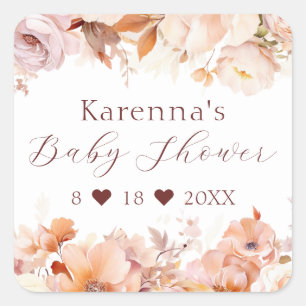 Sticker Carré Sceau d'enveloppe du Baby shower de chute floral b
