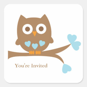 Sticker Carré Sceau d'enveloppe du Baby shower de la Chouette bl