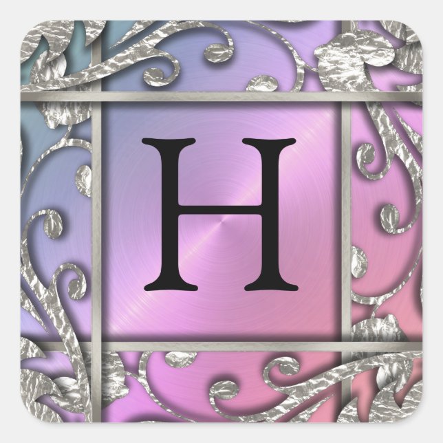 Sticker Carré Sceau d'enveloppe du monogramme en treillis d'arge (Devant)