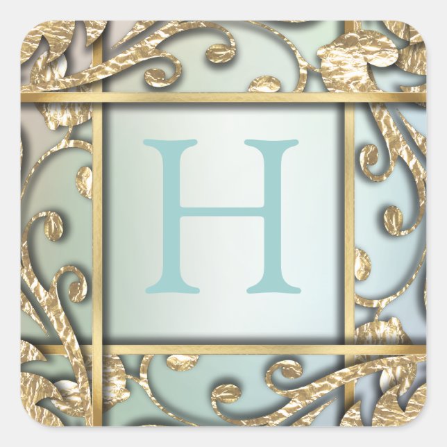 Sticker Carré Sceau d'enveloppe en treillis d'or Pearl (Devant)