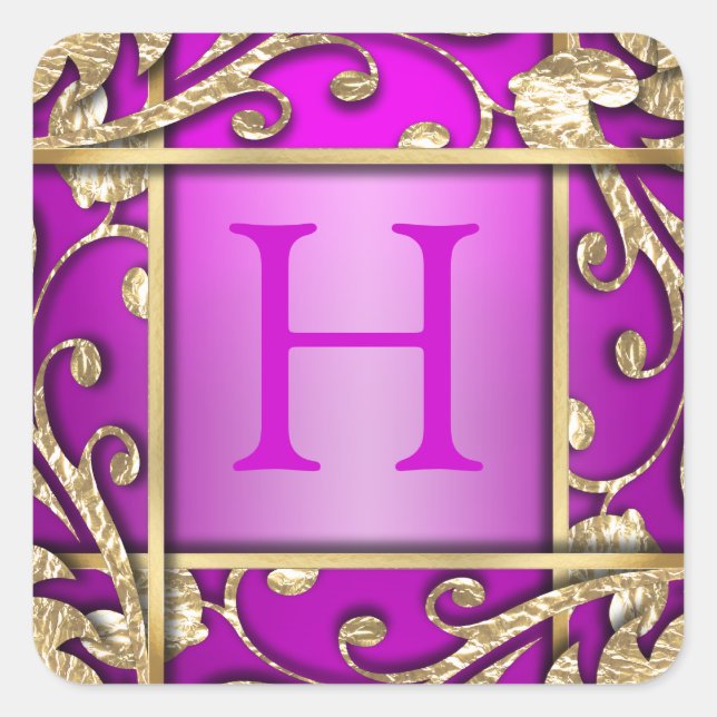 Sticker Carré Sceau d'enveloppe en treillis rose or (Devant)