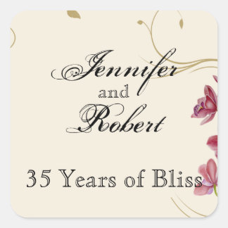 Sticker Carré Sceau d'enveloppe florale d'orchidée rose délicat