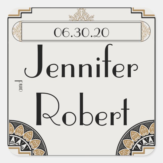 Sticker Carré Sceau d'enveloppe Mariage Art Déco Gold Posh (Devant)