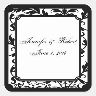 Sticker Carré Sceau d'enveloppe Mariage damassé noir et blanc