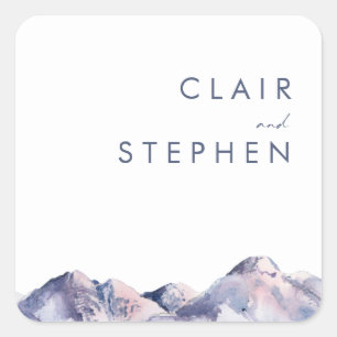 Sticker Carré Sceau d'enveloppe Mariage de la montagne d'hiver