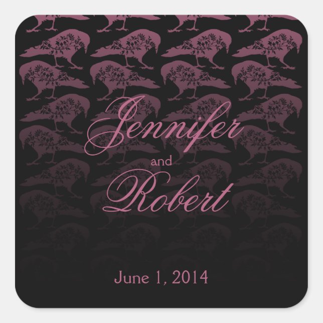 Sticker Carré Sceau d'enveloppe Mariage gothique corbeau violet (Devant)