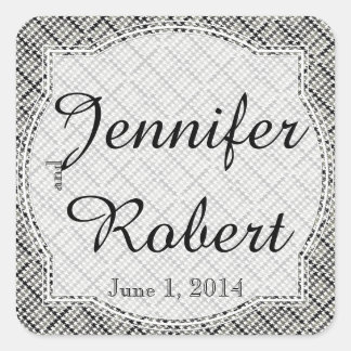 Sticker Carré Sceau d'enveloppe Mariage noir blanc Herringbone