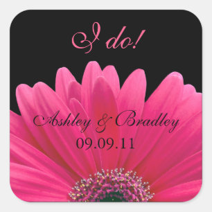 Sticker Carré Sceau d'enveloppe Mariage rose Gerbera Daisy
