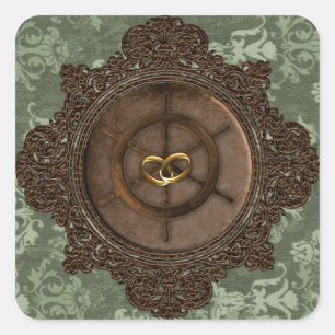 Sticker Carré Sceau d'enveloppe Mariage Steampunk