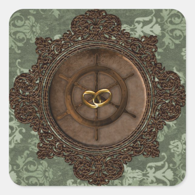Sticker Carré Sceau d'enveloppe Mariage Steampunk (Devant)