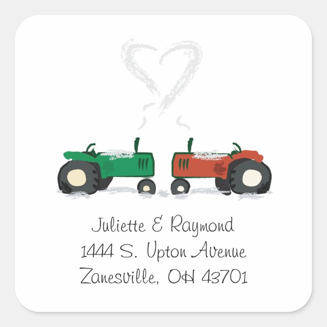 Sticker Carré Sceau d'enveloppe Mariage tracteur agricole (Devant)