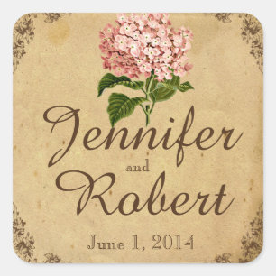 Sticker Carré Sceau d'enveloppe Mariage vintage Hydrangea