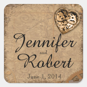 Sticker Carré Sceau d'enveloppe Mariage vintage Steampunk Bride