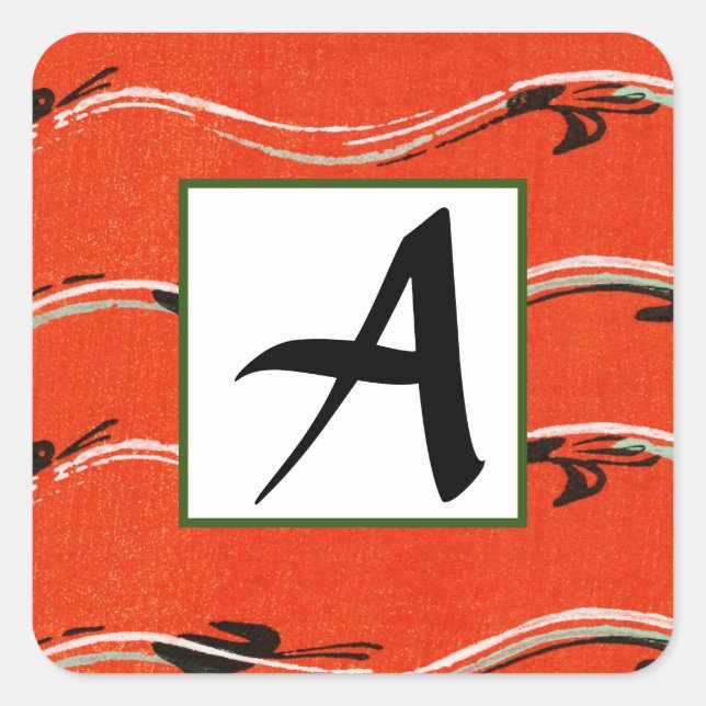 STICKER CARRÉ SCEAU D'ENVELOPPE ROUGE INITIALE PERSONNALISÉ (Devant)