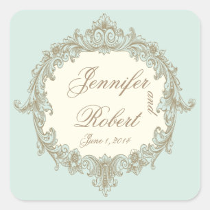 Sticker Carré Sceau d'enveloppe Vintage de crème dorée bleue