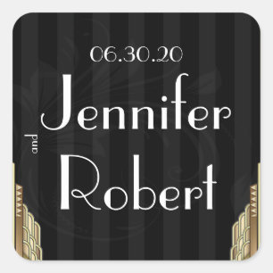 Sticker Carré Sceau Mariage d'enveloppe Gold Art Déco