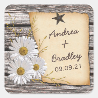 Sticker Carré Sceau Mariage d'enveloppe rustique