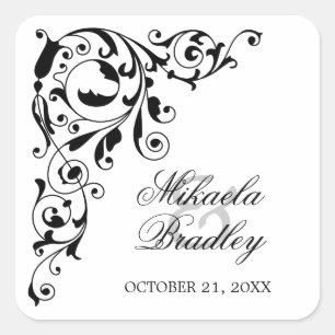 Sticker Carré Sceau Mariage élégant noir et blanc
