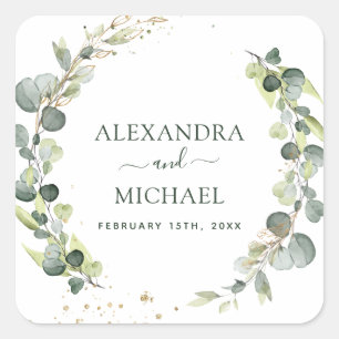 Sticker Carré Sceau mariage Eucalyptus Vert Succulent