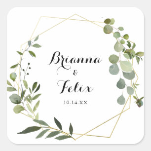 Sticker Carré Sceau Mariage géométrique Tropical Or