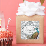 Sticker Carré Sceau Mariage Inséparable Lapis Blue Peacock<br><div class="desc">Stickers Inséparable Mariage Peacock Lapis Blue Peacock Stickers Marine Blue Peacock Stickers Vintages Bluebird Mariages > Inséparables Vintages Invitations de mariage</div>