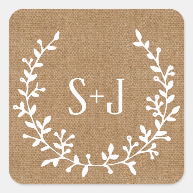 Sticker Carré Sceau Mariage rustique Burlap blanc élégant (Devant)