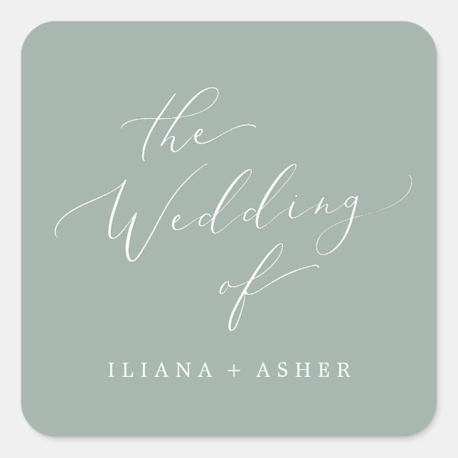 Sticker Carré Sceau Mariage vert Sage délicat (Devant)