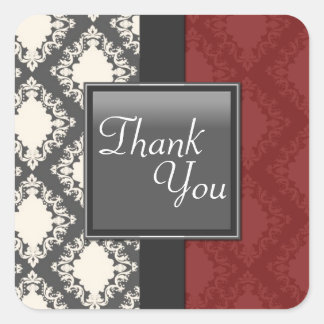 Sticker Carré Sceau Merci - Rouge noir et blanc Mariage damassé