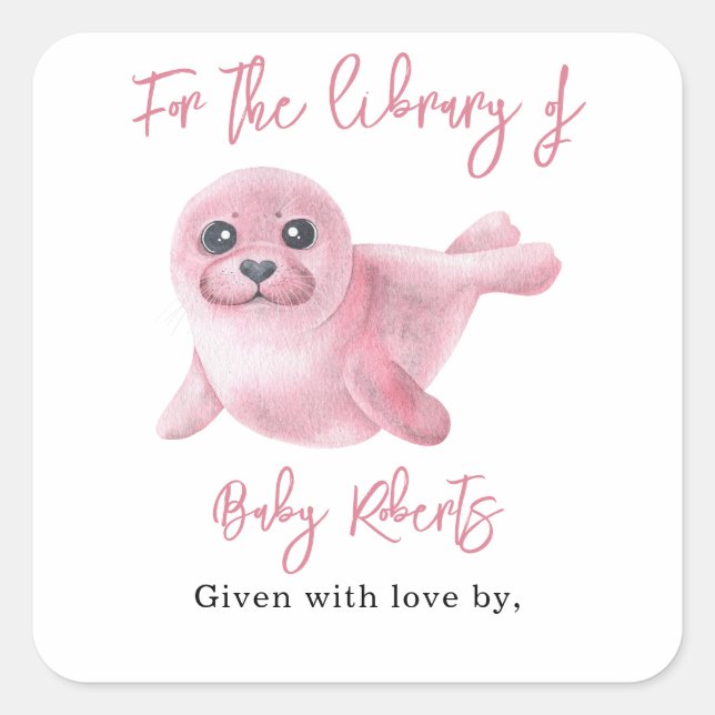 Sticker Carré Sceau rose - pour la bibliothèque de (Devant)