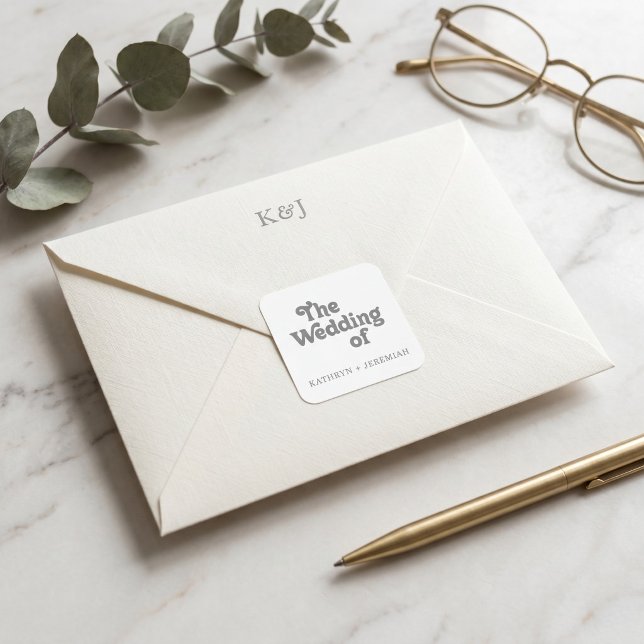 Sticker Carré Sceaux d'enveloppe de mariage simple formels (Créateur téléchargé)