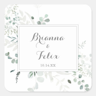 Sticker Carré Sceaux Mariages minimalistes écocalcaires verts