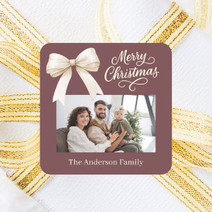 Sticker Carré Scénario de photo de l'arc crème brun café Noël