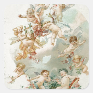 Sticker Carré Scénario Vintage des Cherubs de l'Ange paradisiaqu