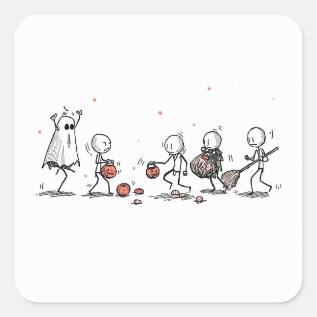 Sticker Carré Scène adorable d'Halloween à figures bâtons (Devant)