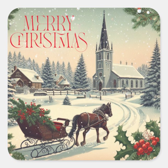 Sticker Carré Scène classique/Vintage de Noël Mug (Devant)