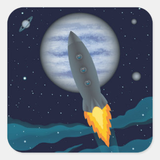 Sticker Carré Scène Cosmic Rocketship