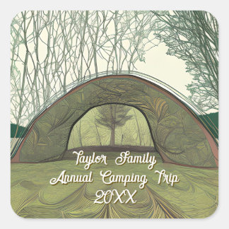 Sticker Carré Scène de camping calme et paisible personnalisée