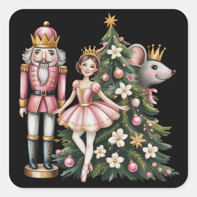 Sticker Carré Scène de casse-noisette rétro Noël vintage assorti (Devant)