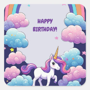 Sticker Carré Scène de fantaisie de licorne arc-en-ciel magique