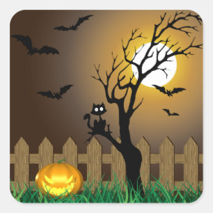 Sticker Carré Scène de jardin d'Halloween effrayant