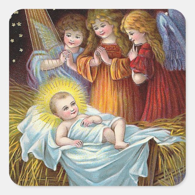 Sticker Carré "Scène de la Nativité" Noël (Devant)