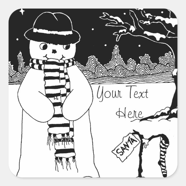 Sticker Carré scène de neige avec mignon bonhomme de neige pour  (Devant)